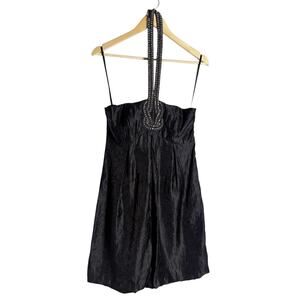 Laundry by Shelli Segal Black Satin Sleeveless Beaded Halter Mini Dress Size 10